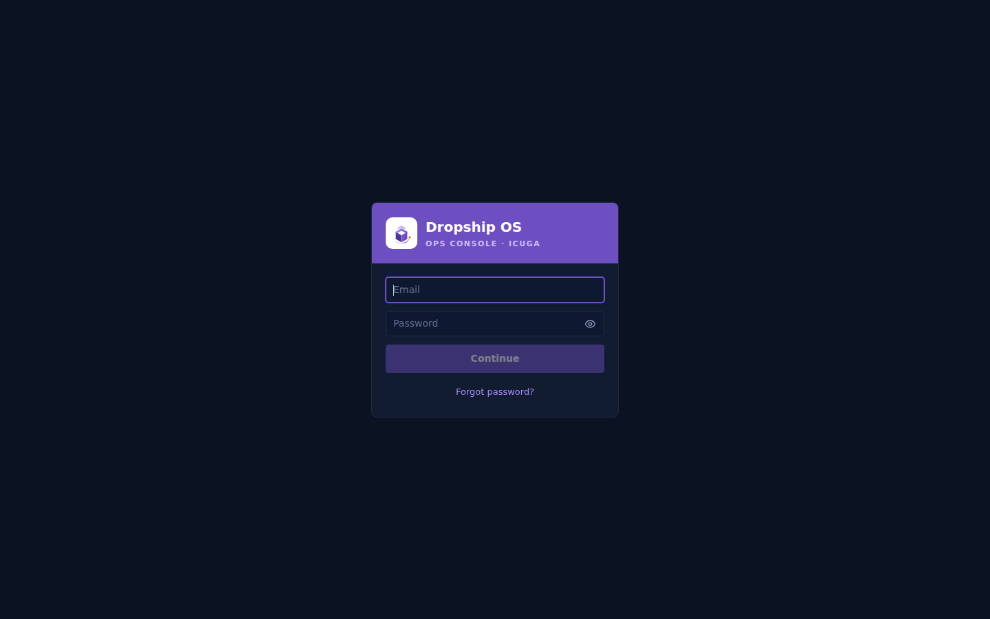 Dropship OS operations console sign-in