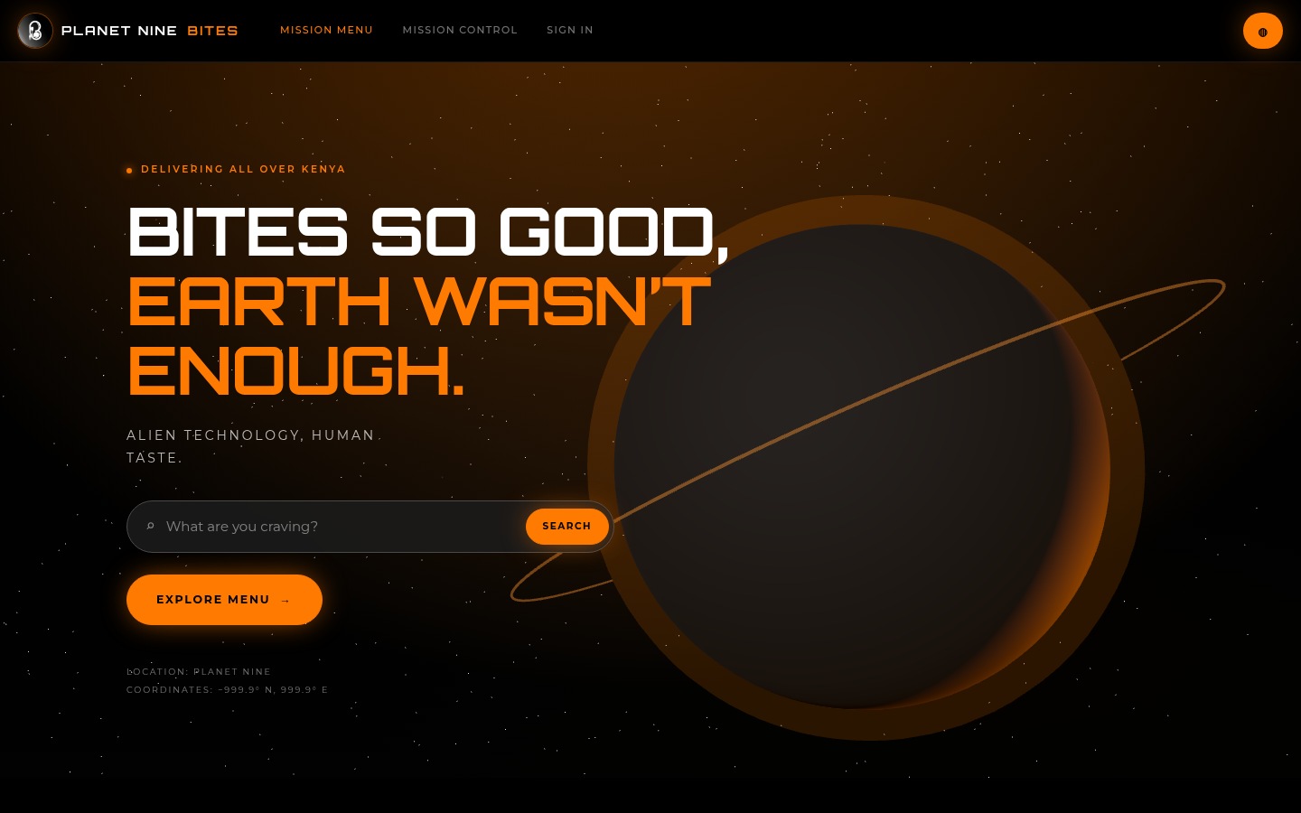 Planet Nine Bites interface